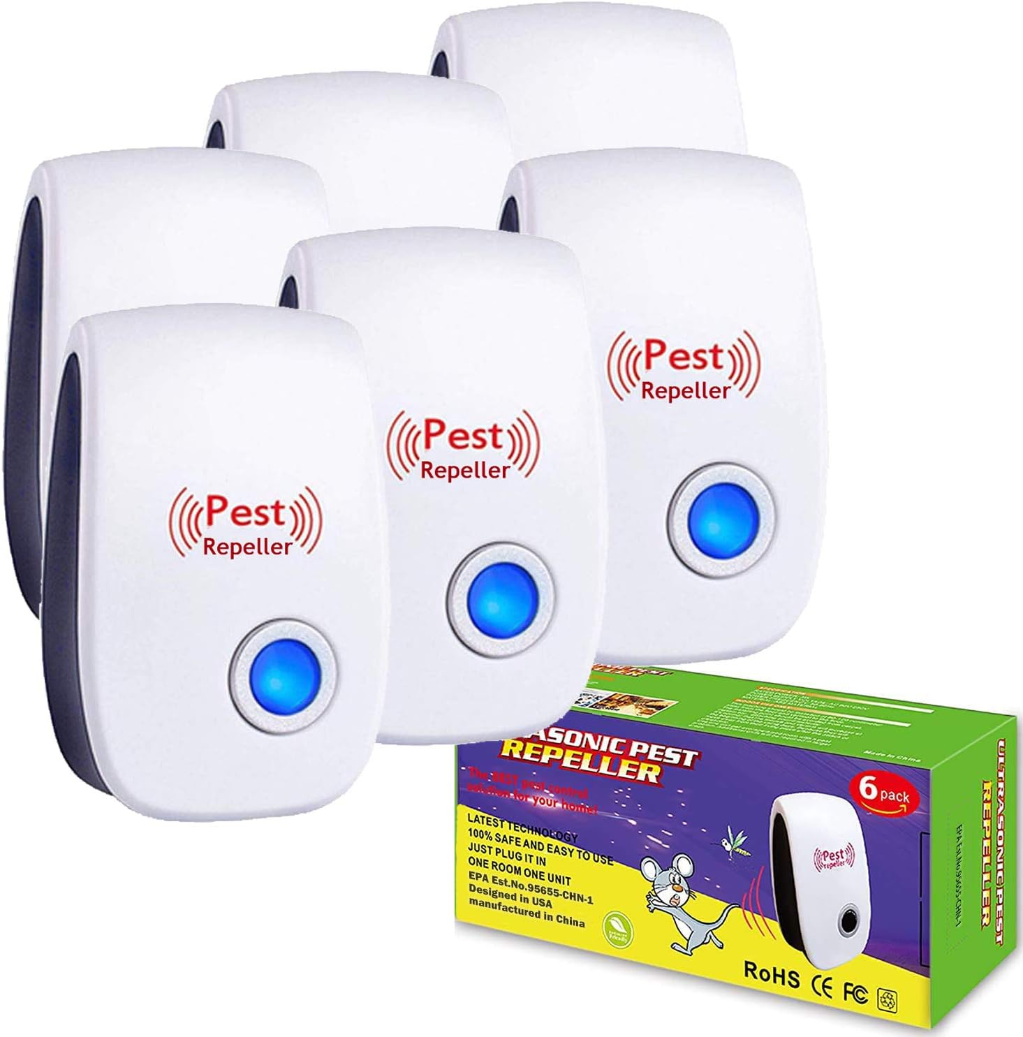 Magic Metal Ultrasonic Pest Repeller 6 Pack, Electronic Indoor Pest Repellent Plug in for Living Room, Bedroom, Home, Warehouse