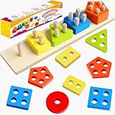 Montessori Toys for Toddlers- Wooden Sorting Stacking Blocks for 1 2 3 4 Years Old Baby Boys Girls Learning Shape Color Presc