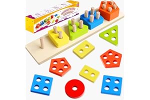 Montessori Toys for Toddlers- Wooden Sorting Stacking Blocks for 1 2 3 4 Years Old Baby Boys Girls Learning Shape Color Presc