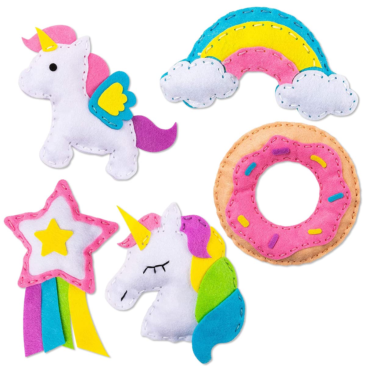 My First Sewing Kit for Kids Age 5 6 7 8 9 Beginner DIY Felt Sewing Craft Kit for Kids Colorful Crafting and Sewing Set Art Craft Kits Fun Learn to Sew Set Gifts for Girls Boys (Rainbow)