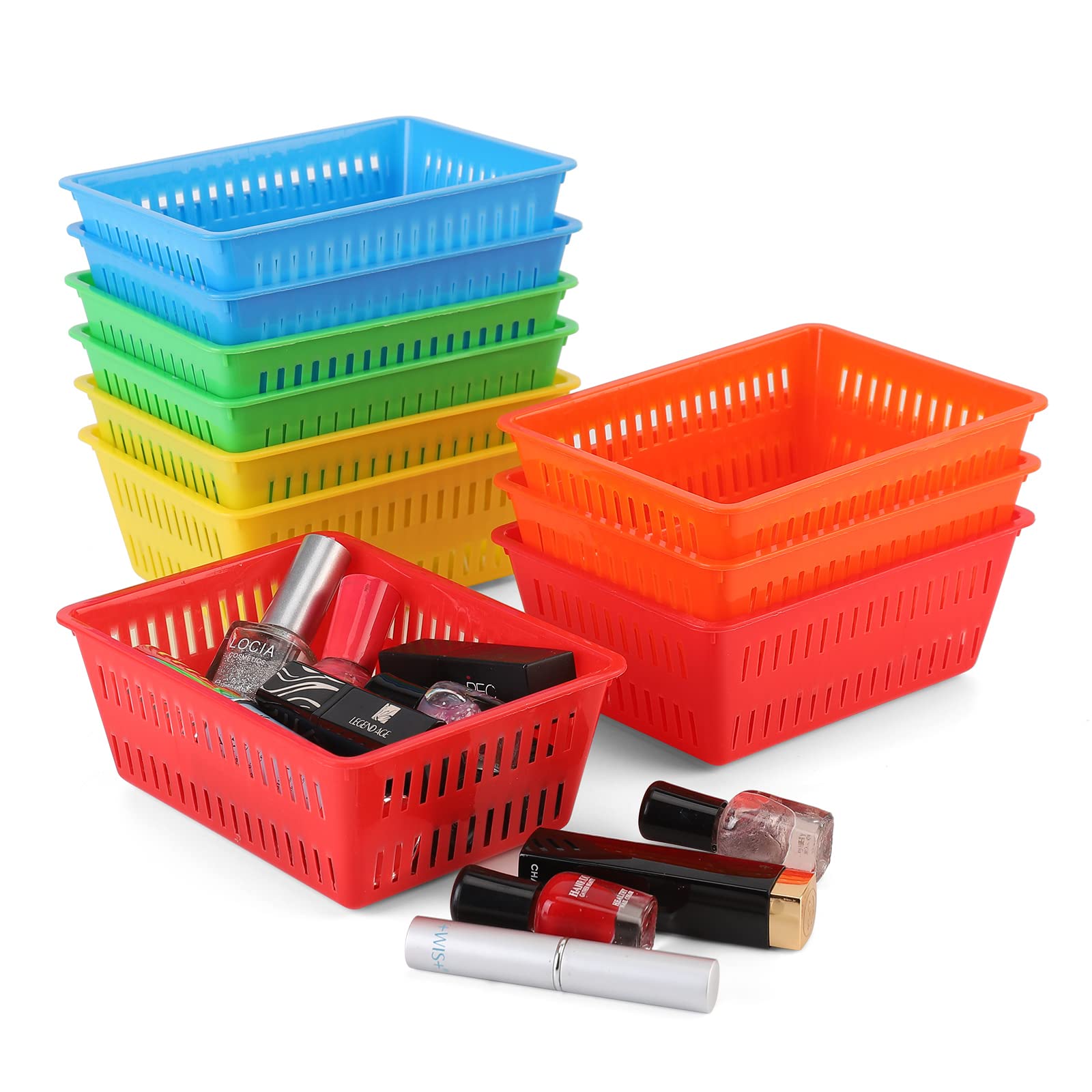 Photo 1 of 10 Pack Mini Storage Baskets Bins, Plastic Organizer Basket, Colorful Shelf and Desk Make-up Storage Crate Organizing Containers, Ideal for Home Classroom Office Organization. 6.1"L x 4.5"W x 2.4"H