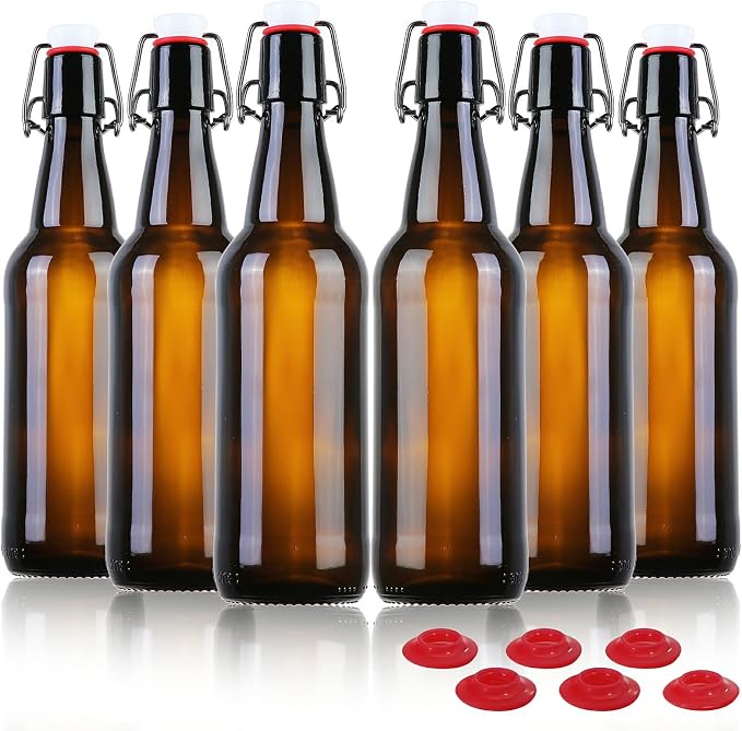 Download Amazon Com Yeboda 16 Oz Amber Glass Beer Bottles For Home Brewing With Flip Caps Case Of 6 Kitchen Dining
