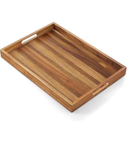 Bandeja Madera Rectangular EDHAS Bandeja Rectangular De Madera De Acacia Negra Para | WhichOne Bandeja Café Té