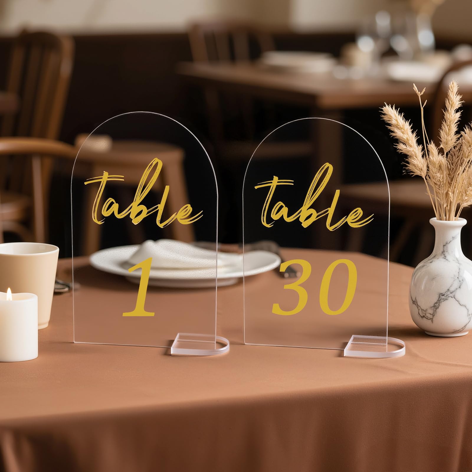 Photo 1 of 30 Pack Acrylic Table Numbers, 5.71" X 3.74" Signs 1-30 table numbers for wedding reception, Party, Anniversary, Event acrylic wedding signs