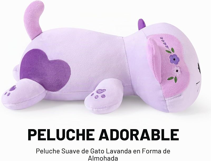 Peluche Gato Kuscheltier Peluche Kawaii Gato Almohada de Peluche Juguetes Plüsch Kätzchen Regalo de Peluche para Adultos Niños 3+ años (Violeta, 30cm)