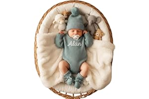 Personalized Embroidered Baby Romper Set - Cotton Newborn Coming Home Outfit, Knit Sweater with Hat & Booties,Gender Neutral 