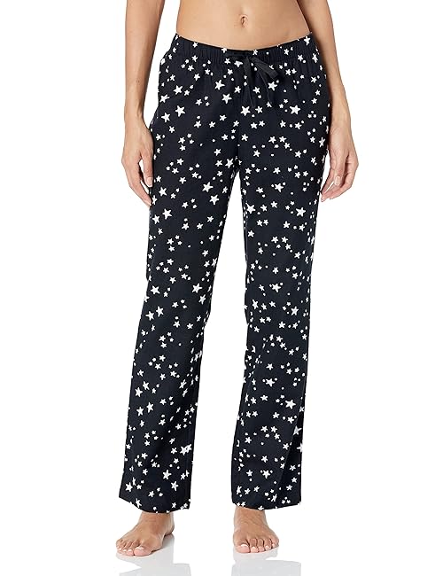 Amazon Essentials Women's Flannel Pajama Sleep Pant, Black Stars, X-Small
