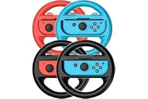 TIZOPO 4 PCS Steering Wheel Compatible for Nintendo Switch Wheel, Family Sports Party Pack Accessories Compatible with Switch JoyCon Controllers, (1 Pair Black，Blue and Red)