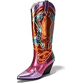 Cape Robbin Women's Metallic Colorblock Cowboy Boots Mid Calf 3 Inch Heel - Multicolor Western Boots with Pointed Toe & Comfort Footbed (Juliana)