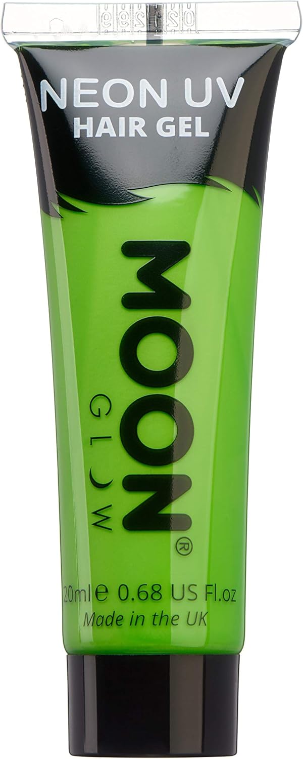 Moon Glow - Neon UV Hair Gel - 20ml Intense Green - Temporary wash out hair colour dye - Spike and glow!