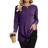 DUSDIMON Women's Crewneck Tunic Tops Long Sleeve Casual TShirts Front Twist for Leggings