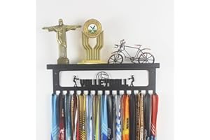URBN BY MODERN HOME FINISHINGS 16" Premium Metal Wall Mount VOLLEYBALL Design Medal Hanger and Ribbon Display Holder Rack with 3" Trophy Shelf and Easy Hanging Hooks - Great Gift for Kids & Adults (Black)
