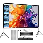 Outdoor Projector Screen with Stand, SCREENMAX 120 inch Foldable Projector Screens with Portable Carry Bag, 16:9 4k HD Rear Front Wrinkle-Free Projection Screen for Movie Night and Indoor Home Theater