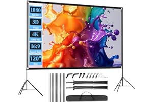 Outdoor Projector Screen with Stand, SCREENMAX 120 inch Foldable Projector Screens with Portable Carry Bag, 16:9 4k HD Rear Front Wrinkle-Free Projection Screen for Movie Night and Indoor Home Theater