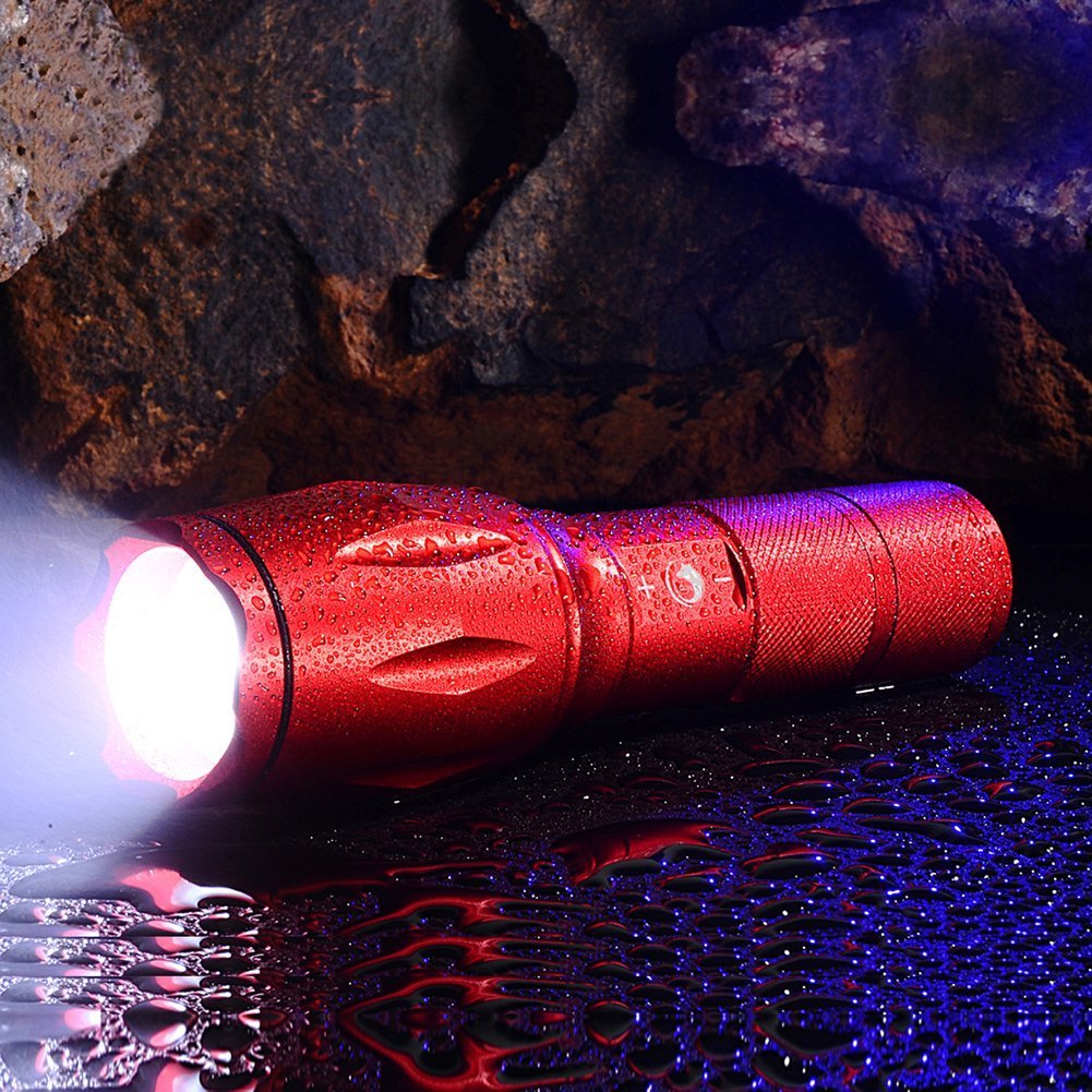 U \'King Taschenlampe Handlampe Rot Wasserdichte Wiederaufladbare Taschenlampe Ultra Bright für Haushalt,Camping,Garage und Outdoor