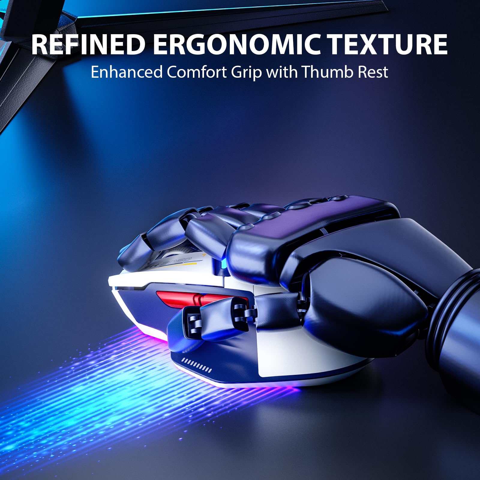 INPHIC IN9 Wireless Gaming Mouse, True Tri-Mode Bluetooth/Type-C Wired/2.4G Wireless Connection, 10000 DPl, Fully Programmable, RGB Backlit, for Laptop PC Mac