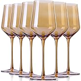 Physkoa Amber Wine Glasses Set of 6-15oz Hand-Blown Long Stem Wine Glass Unique Wine Glasses Gift For Bar Party, New Year Gifts