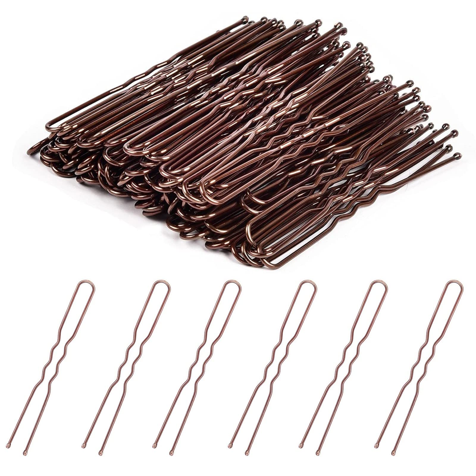 KINDOYO Metal Hair Pins Set - 5cm Bobby Pins for Buns Hair Bun U Shaped Pins Bun Clips Hair Styling Accessories for Wedding Salon Home Use, Brown, 200PCS