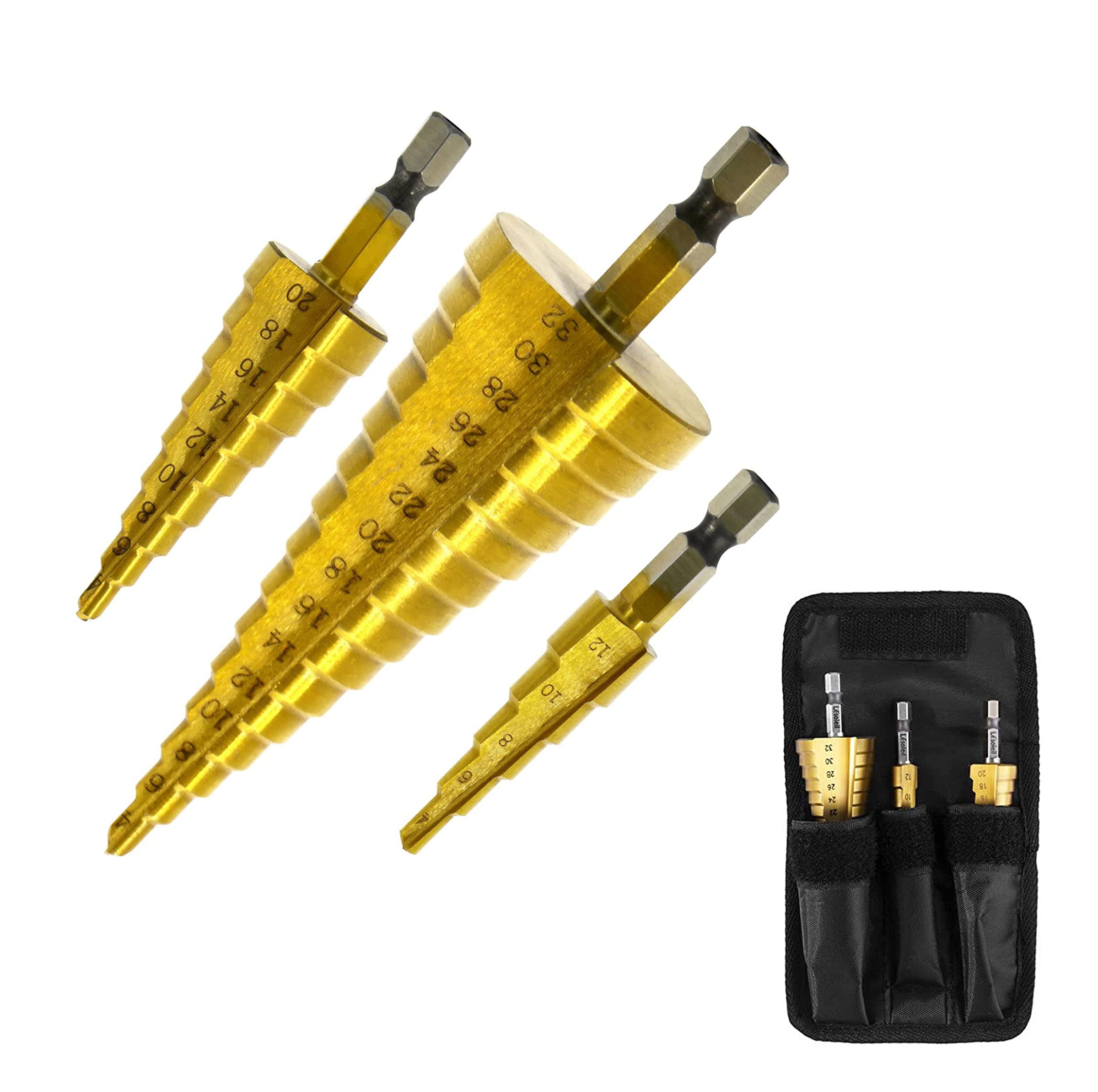 Malayas 3Pcs HSS Step Cone Drill Titanium Coated Hole Cutter Bit Set 4-12 20 32mm Tools Accessories