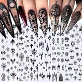 7 Sheets Black Gothic Nail Stickers for Nail Art, Self-Adhesive Nail Decals | 3D Witchy Halloween Horror Nail Supplies Nail Art Designs Accessories for Women Girls Short Nails Manicure DIY Decoration