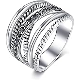 Shefashion Oxidized Silver Marcasites Cable Crossover Statement Rings Costume Rings for Women