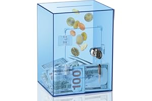 KOZSORT Clear Piggy Bank for Adults Kids, Large Acrylic Piggy Bank Money Saving Box for Cash Saving with Key, Openable Clear Acrylic Savings Jar for Real Money (Blue)