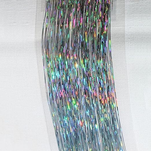 47" Hair Tinsel Shining Silver 400 Glitter Strands Fairy Hair Sparkle