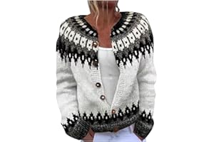 Women's Open Front Knit Cardigan Sweater Fall Winter Lightweight Sweater Button Down Cute Floral Print Tops Coat