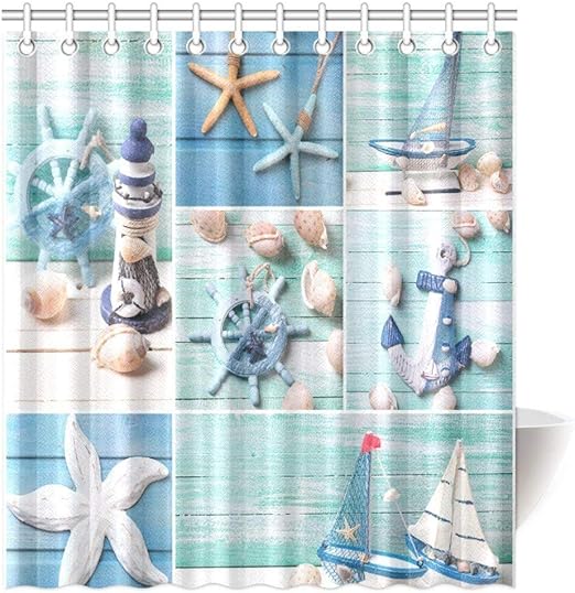 Amazon Com Seashells On Wooden Planks Shower Curtain Set