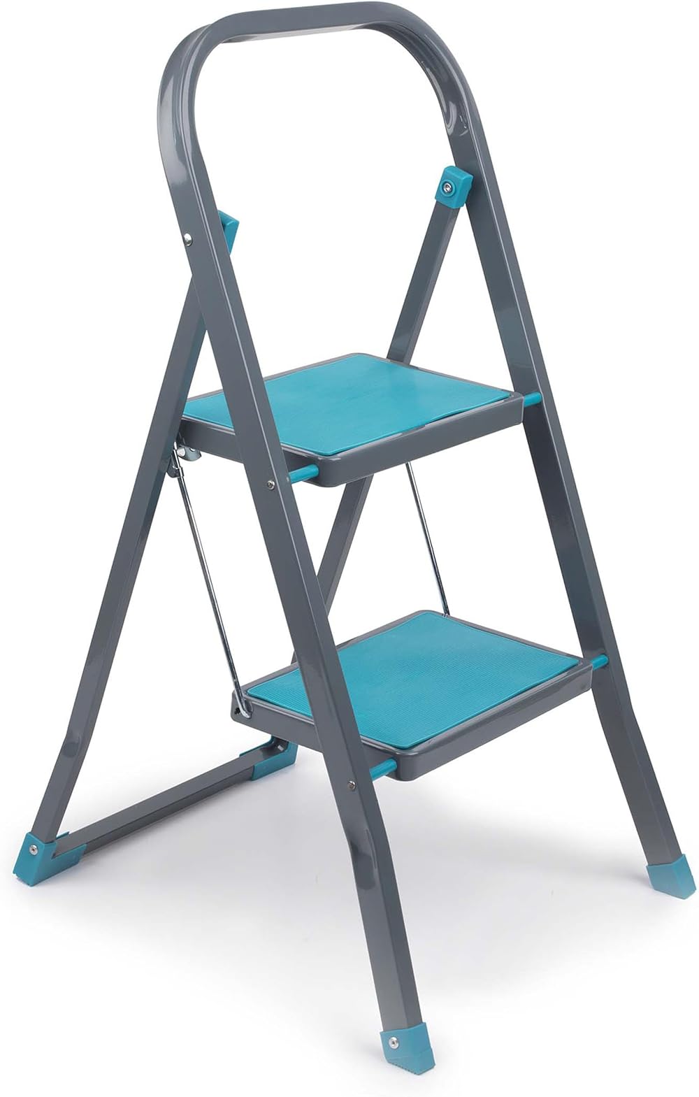 Beldray Foldable 2 Step Steel Ladder - Turquoise/Grey, Non-Slip, Indoor/Outdoor