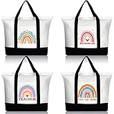 Mixweer 4 Pcs Teacher Appreciation Gifts Bags Teacher Canvas Tote Bags for Women Christmas School Supply(Cute Rainbow)
