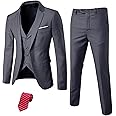 MY'S Men's 3 Piece Slim Fit Suit, One Button Jacket Blazer Vest Pants Set and Tie