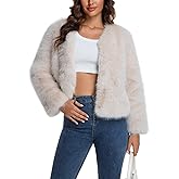 HOOD CREW Women’s Fashion Cropped Faux Fur Jackets Long Sleeve Fluffy Winter Coats Casual Cardigan Outerwear Short Coat