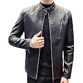 Womleys Mens Casual Stand Collar Slim Fit Faux Leather Jacket Biker Motorcycle Jacket