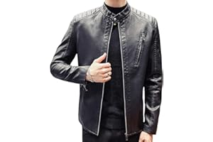 Womleys Mens Casual Stand Collar Slim Fit Faux Leather Jacket Biker Motorcycle Jacket