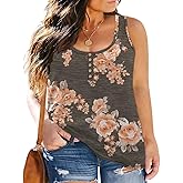 ForHailey Women's Plus Size Henley Tank Tops Button Down Sleeveless Shirt Summer Tunic T-Shirts
