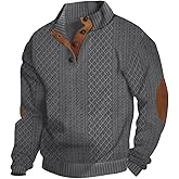 QOSOQ Men's Casual Sweatshirt Pullover Sweater Casual Long Sleeve Stand Collar Quarter Button Sweaters