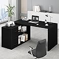 HSH Black L Shaped Computer Desk with Drawers, L Shaped Home Office Desk with Storage Cabinet Shelves, Reversible Corner Wood Writing Desk for Executive Work Study,Large Bedroom Computer Table,55 Inch