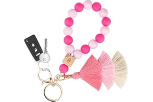 Bisanzoya Beaded Keychain with Tassel, Silicone Key Ring Bracelet, Cute Boho Car Key Chain Wristlet for Women