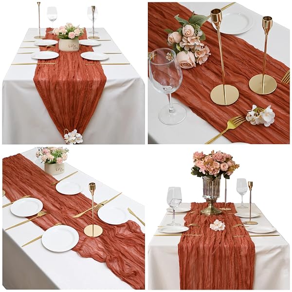 15 PACK CHEESECLOTH TABLE RUNNER TERRACOTTA 10FT GAUZE CHEESE CLOTH TABLE RUNNER 35X120 INCH RUSTIC BOHO TABLE RUNNERS FOR WEDDING BIRTHDAY PARTY ENGAGEMENT ANNIVERSARY BRIDAL BABY SHOWER SUMMER DÉCOR