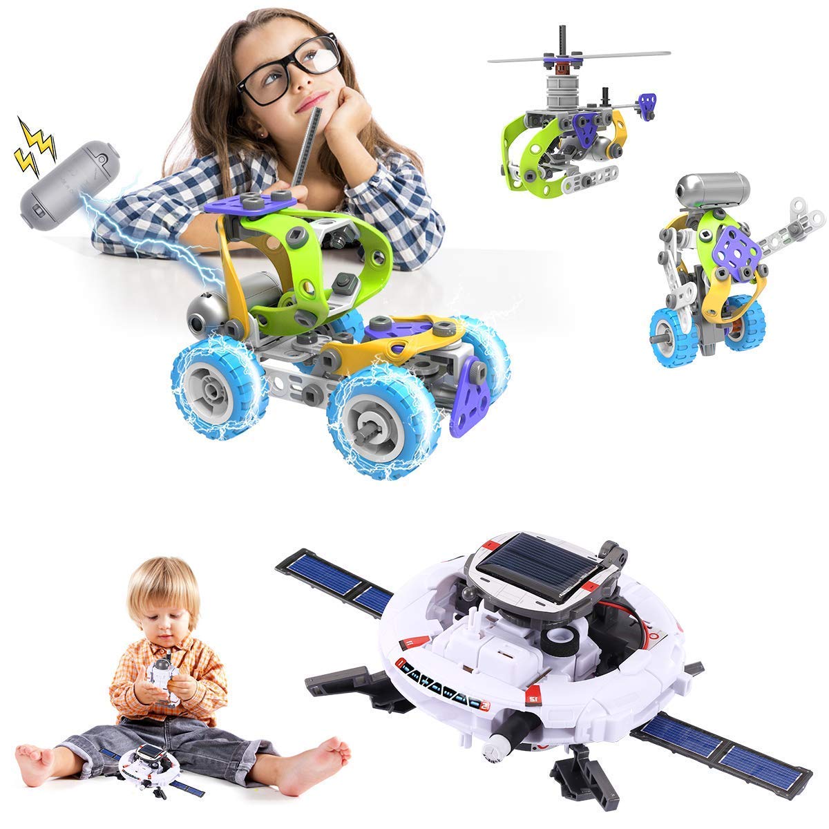 Pakoo STEM Toys Kit Solar Robot Motorized Educational Construction Engineering Building Blocks Toys 