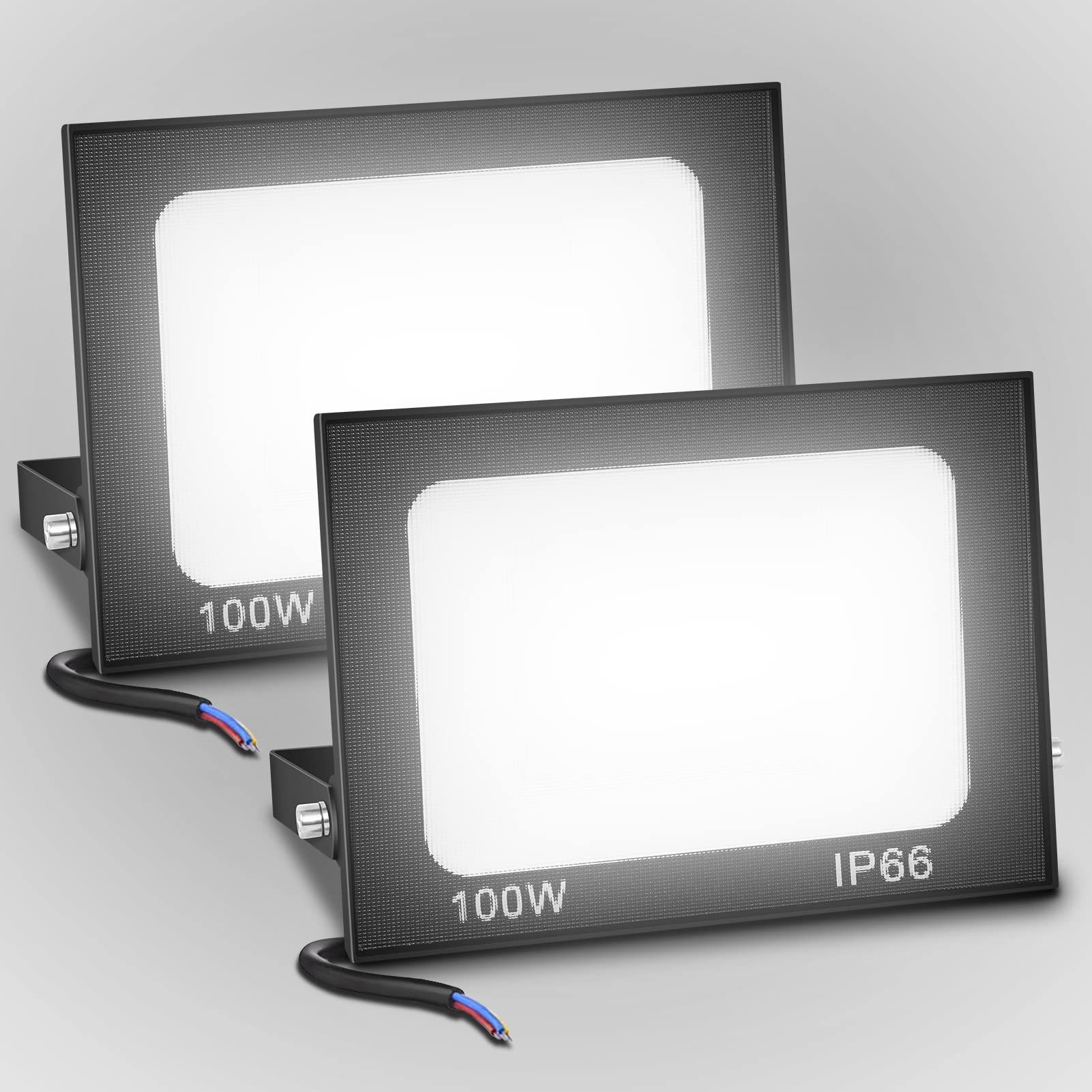 Ankishi Security Light 100W, 2 Pack LED Floodlight 10000lm, IP66 Flood Lights Outdoor with [Wove Glass], 5000K Daylight White Outside Light with 29.52ft Cable, Super Bright Spot Lights for Warehouse