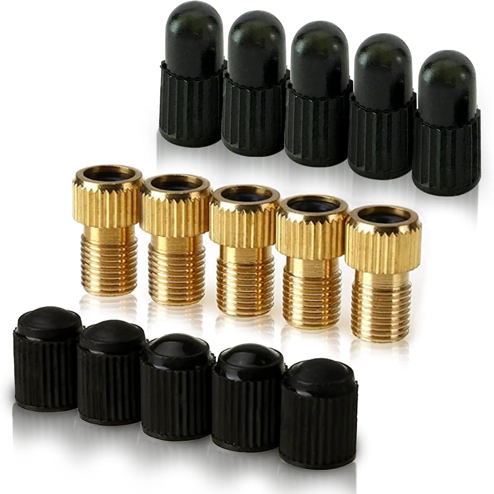 Mobi Lock 5 Pcs Brass Presta to Schrader Valve Adapters with Caps