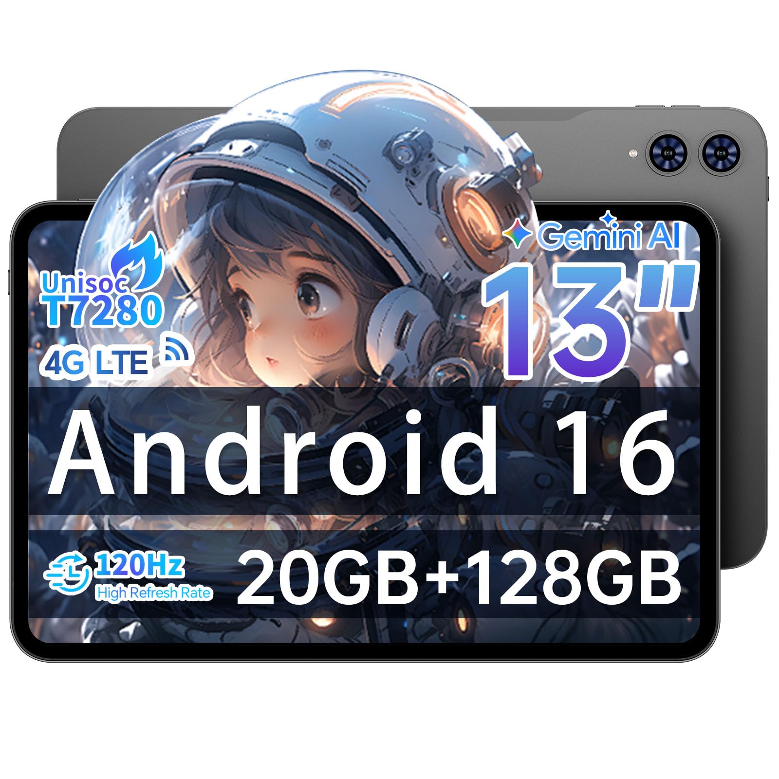 TECLAST T65 13 インチ タブレット 120Hz 画面リフレッシュレート, 20GB RAM+128GB ROM, T7280 (T620) プロセッサ Tablet, SIM カード対応, 3.5mm イヤホンジャック, 大画面で学習