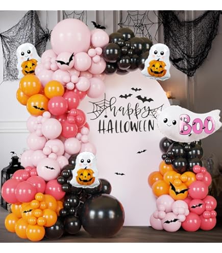 162-Piece Halloween Balloon Garland Kit - Spider Ghost Bat Foil Balloons & Latex Balloons