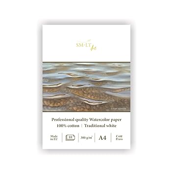 SMLT AS-10(300)/PRO Line A4 Aquarellblock für Professionell, 300 gsm, traditionelles weißes 100 Prozent Baumwollpapier, 10 Bl
