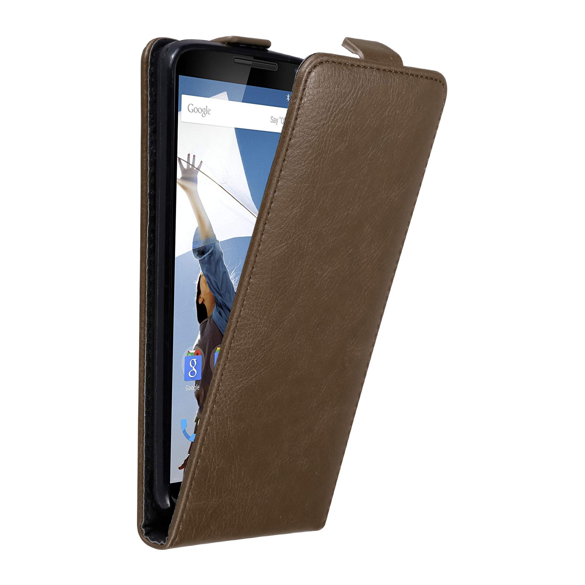cadorabo Case works with Motorola NEXUS 6 in COFFEE BROWN - Flip Style Case with Magnetic Closure - Wallet Etui Cover Pouch PU Leather Flip