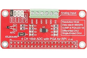 WALFRONT Analog to Digital Converter Module 16 Bit ADS1115 ADC Module 3.3V ADC 4 Channel I2C Address 8sps to 860sps for Raspberry Pi 3/2/B+