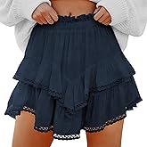 Rorzain Flowy Shorts for Women Casual Boho Ruffle Tiered Skorts High Waist Mini Skirts Golf Tennis Crochet Shorts