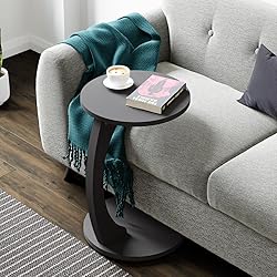 C-Shaped Round End Table with Rolling Wheels